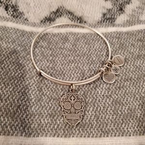 Alex and Ani Calavera Skull Charm Bangle Bracelet Silver